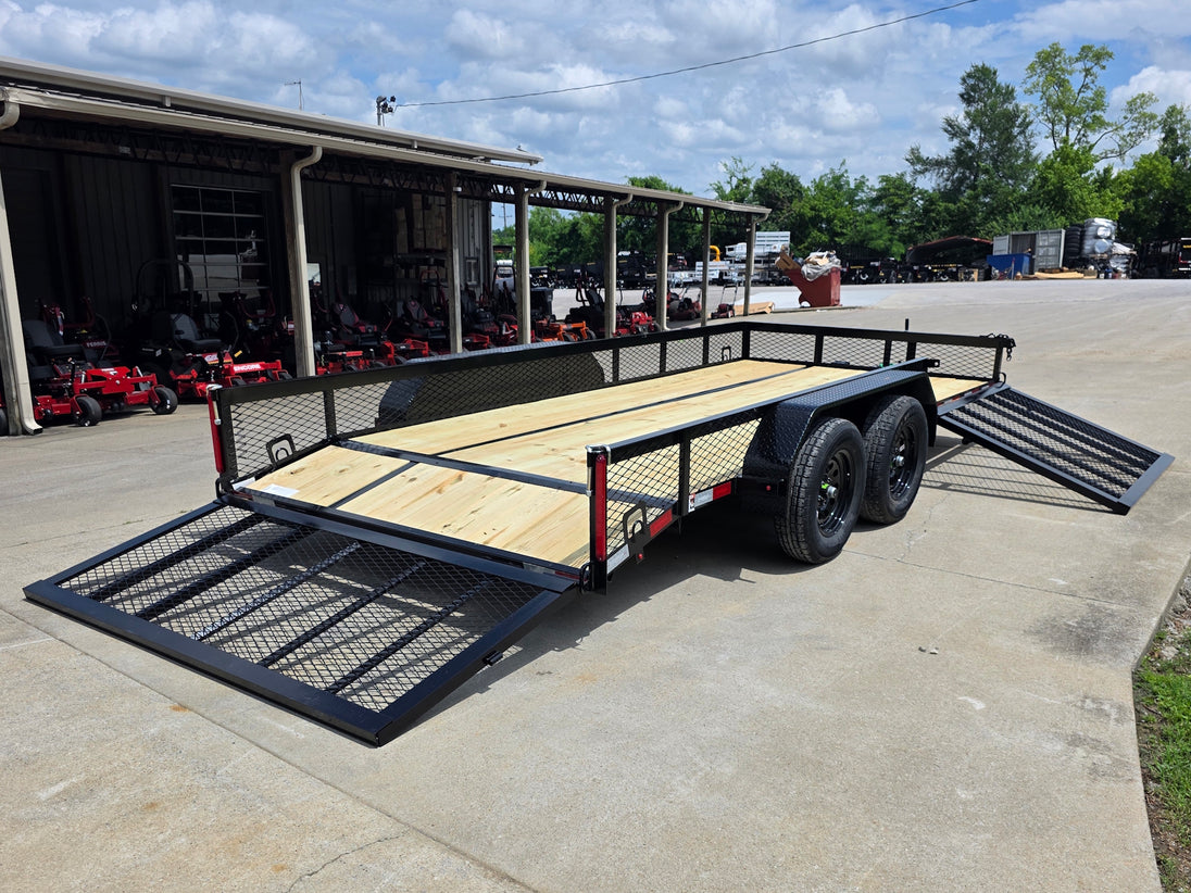 7x16 Dovetail Utility Trailer with 1FT Mesh Side Gate (2) 3500lb Axle 7k GVWR Open back right angle picture 