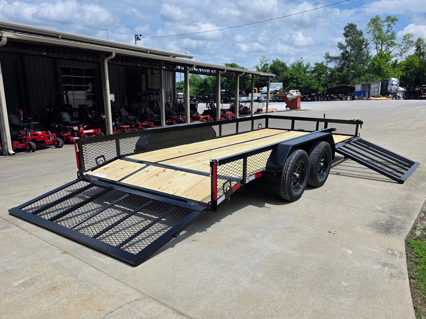 7x16 Dovetail Utility Trailer with 1FT Mesh Side Gate (2) 3500lb Axle 7k GVWR Open back right angle picture 
