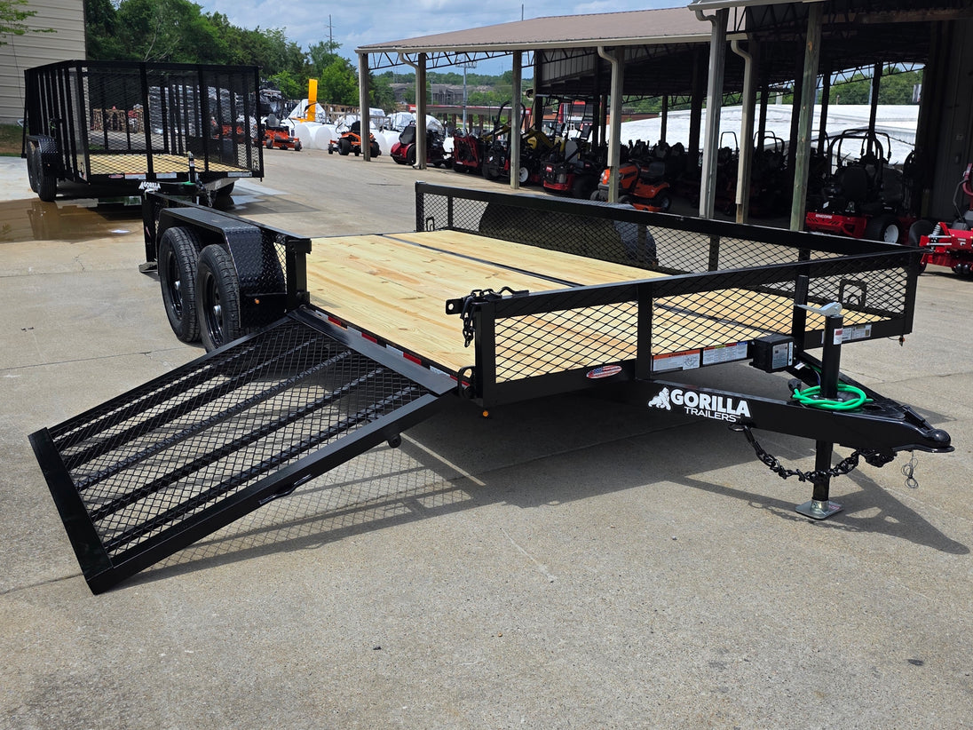 7x16 Dovetail Utility Trailer with 1FT Mesh Side Gate (2) 3500lb Axle 7k GVWR Open front left angle picture 