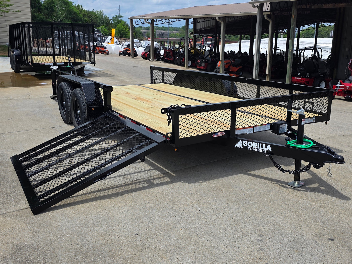 7x16 Dovetail Utility Trailer with 1FT Mesh Side Gate (2) 3500lb Axle 7k GVWR Open front left angle picture 