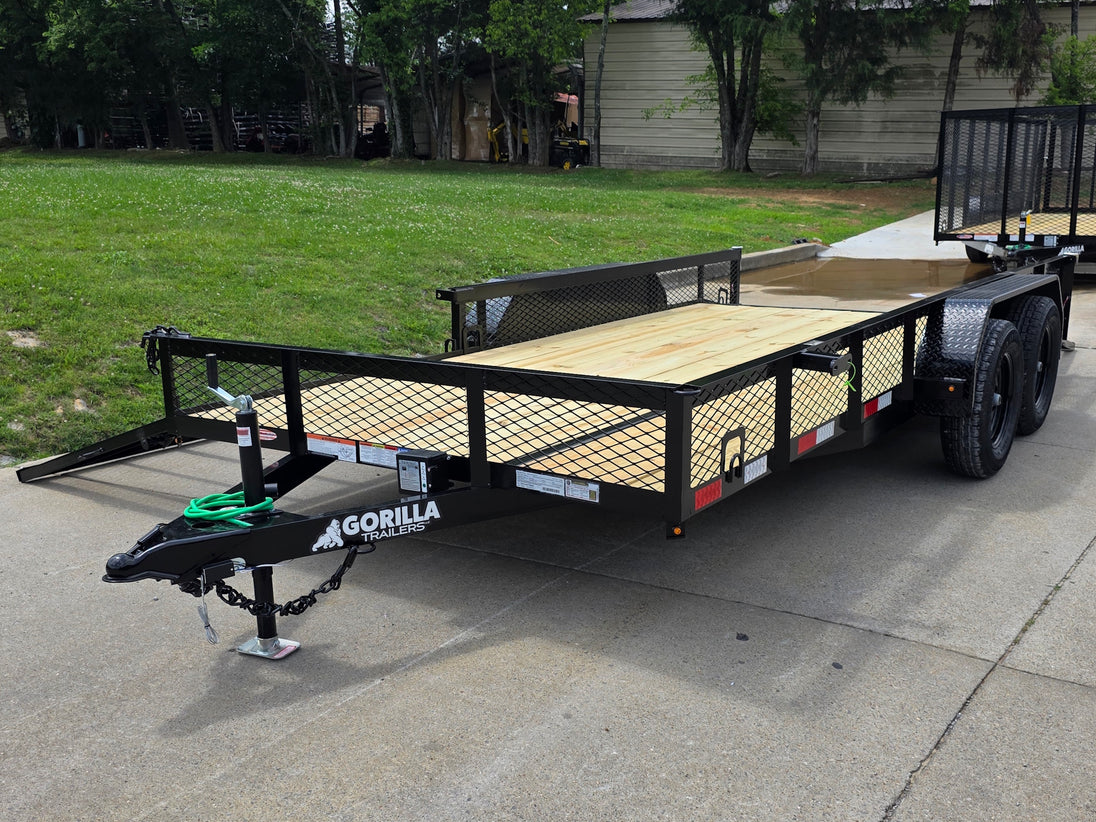 7x16 Dovetail Utility Trailer with 1FT Mesh Side Gate (2) 3500lb Axle 7k GVWR Open front right angle picture  