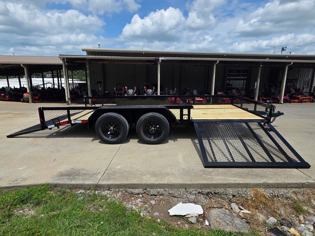 7x16 Dovetail Utility Trailer with 1FT Mesh Side Gate (2) 3500lb Axle 7k GVWR Open left  side picture 