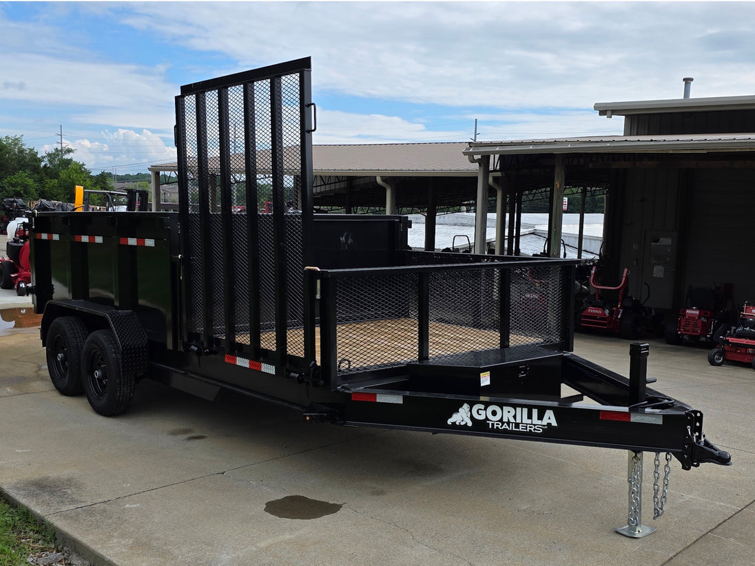 7x16 IBeam Hybrid Hydraulic Dump Trailer with 2ft Sides (2) 6K Axles Front left angle picture 