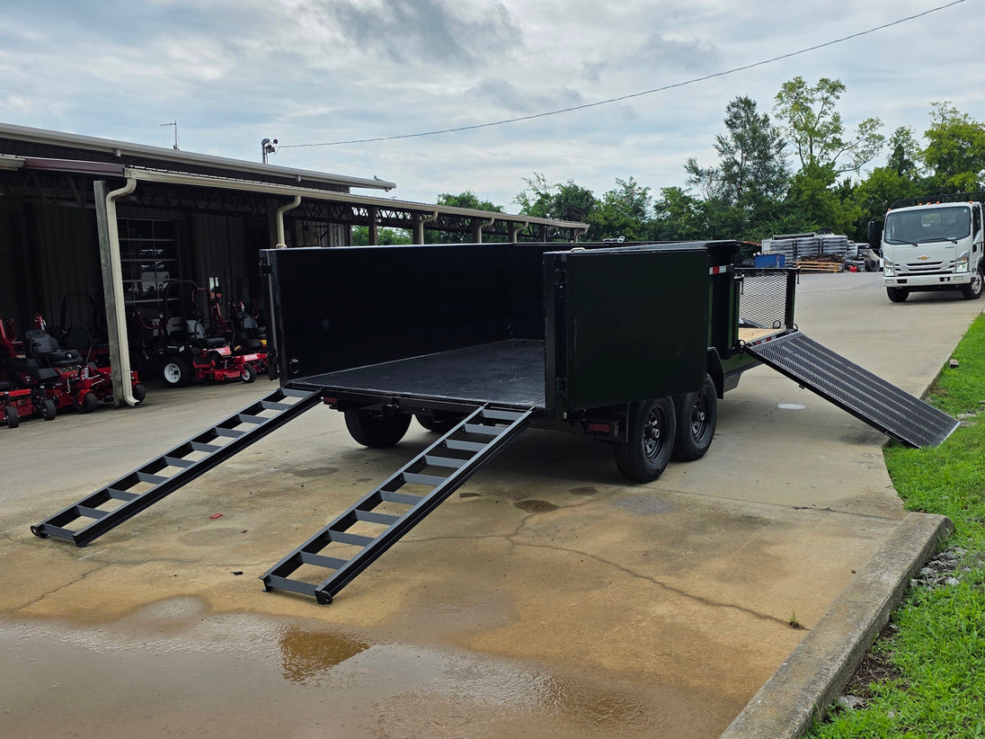 7x16 IBeam Hybrid Hydraulic Dump Trailer with 2ft Sides (2) 6K Axles Open back right-angle picture 