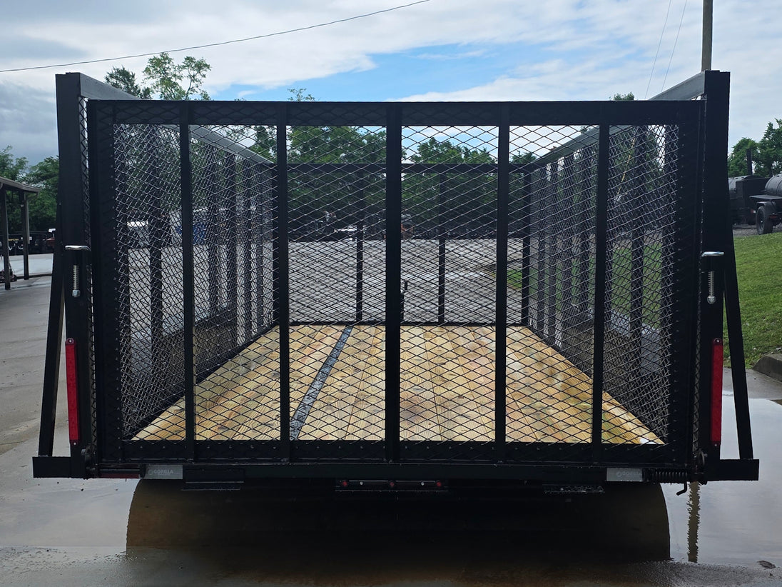 7x16 Powder Coated Straight Deck Utility Trailer with 4.5ft Mesh Sides (2) 3500lb Axles Back side picture 