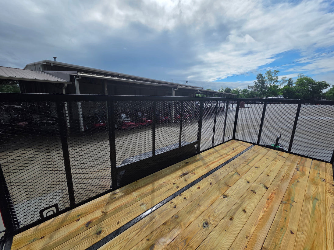 7x16 Powder Coated Straight Deck Utility Trailer with 4.5ft Mesh Sides (2) 3500lb Axles Interior back left angle picture 