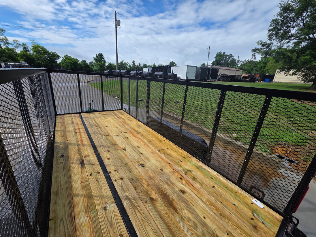 7x16 Powder Coated Straight Deck Utility Trailer with 4.5ft Mesh Sides (2) 3500lb Axles Interior back left angle picture 