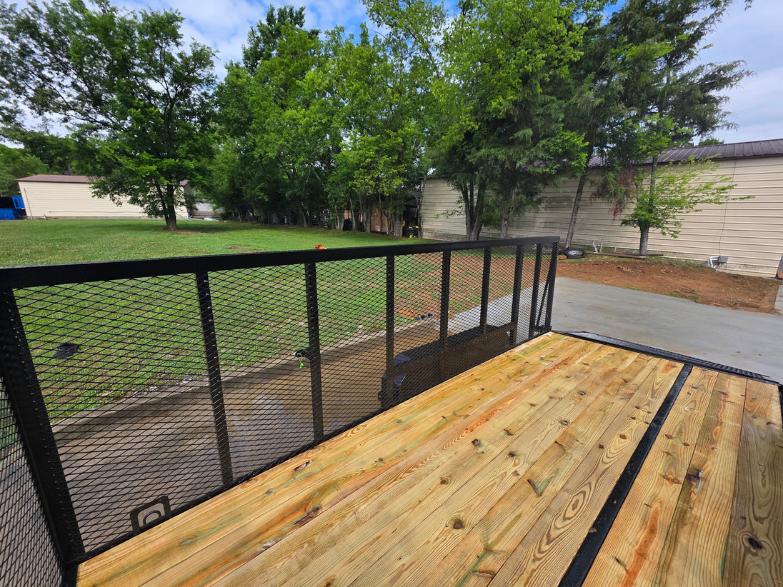 7x16 Powder Coated Straight Deck Utility Trailer with 4.5ft Mesh Sides (2) 3500lb Axles Interior front right angle picture 