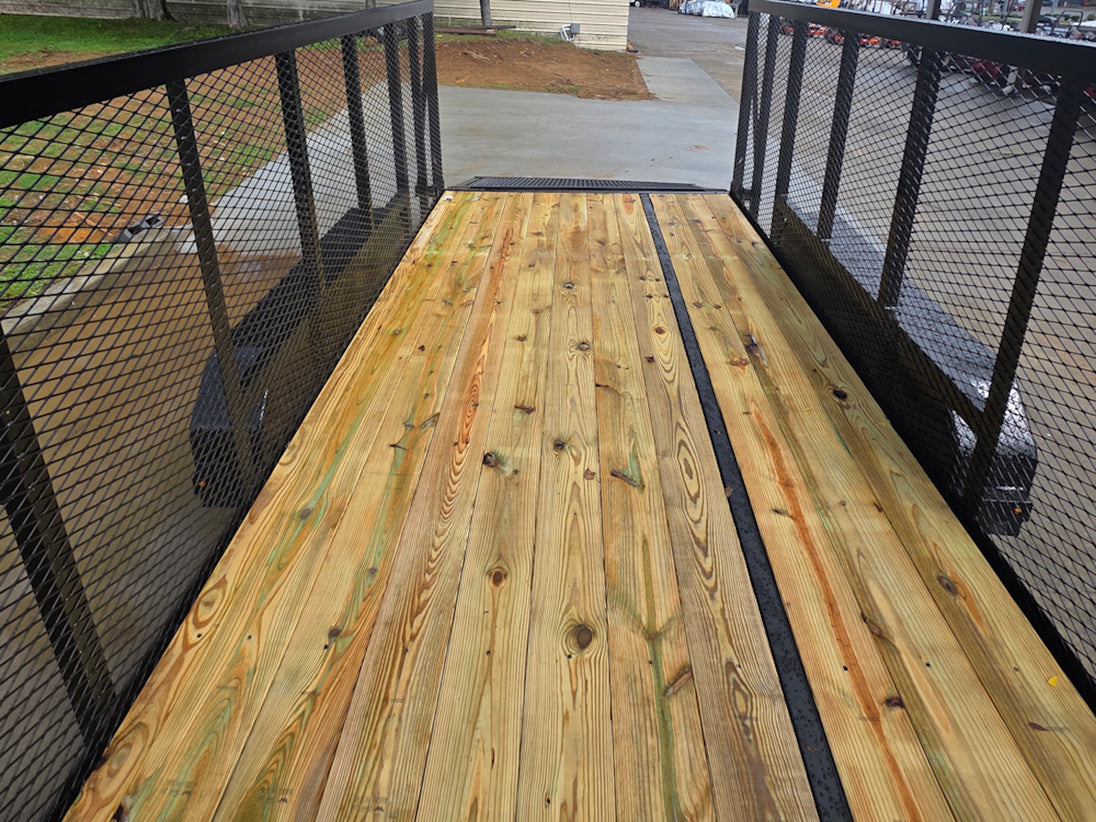 7x16 Powder Coated Straight Deck Utility Trailer with 4.5ft Mesh Sides (2) 3500lb Axles Interior front side picture 