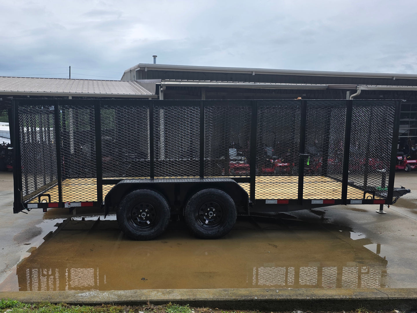 7x16 Powder Coated Straight Deck Utility Trailer with 4.5ft Mesh Sides (2) 3500lb Axles Left side picture 