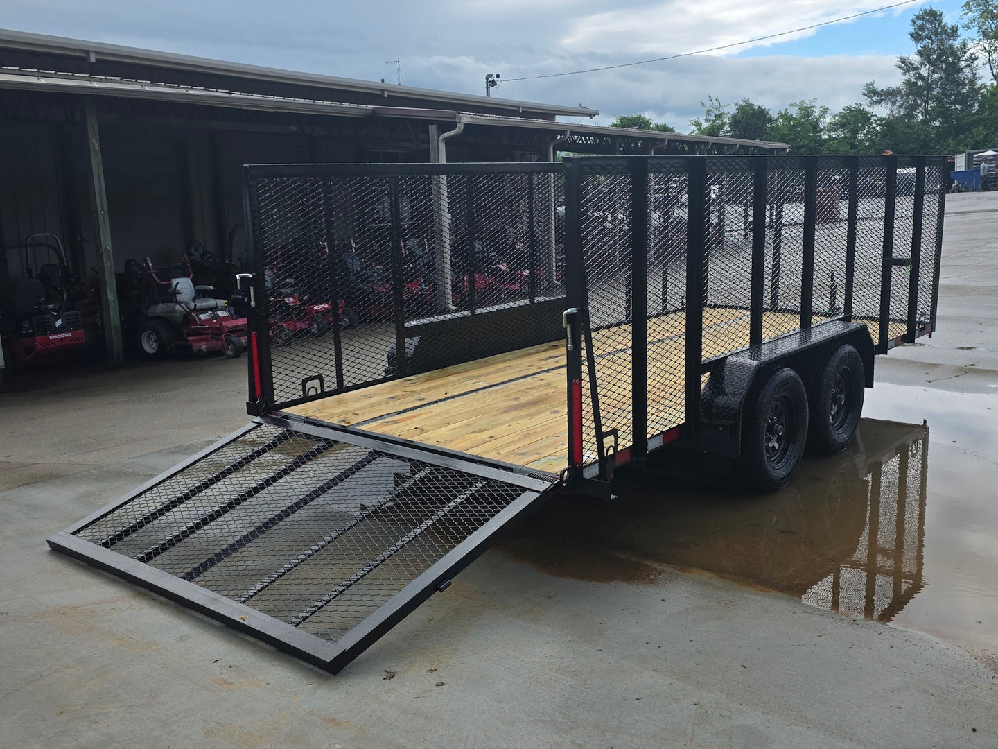 7x16 Powder Coated Straight Deck Utility Trailer with 4.5ft Mesh Sides (2) 3500lb Axles Open back right-angle picture 