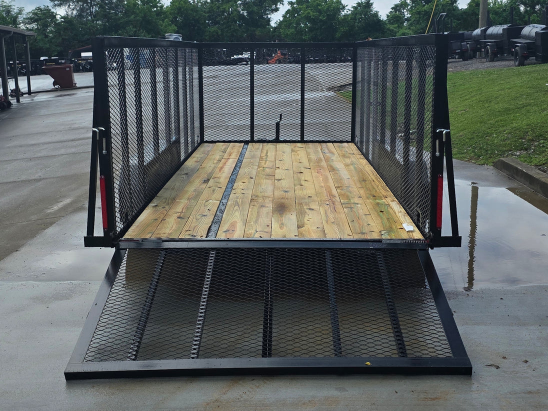 7x16 Powder Coated Straight Deck Utility Trailer with 4.5ft Mesh Sides (2) 3500lb Axles Open back side picture 