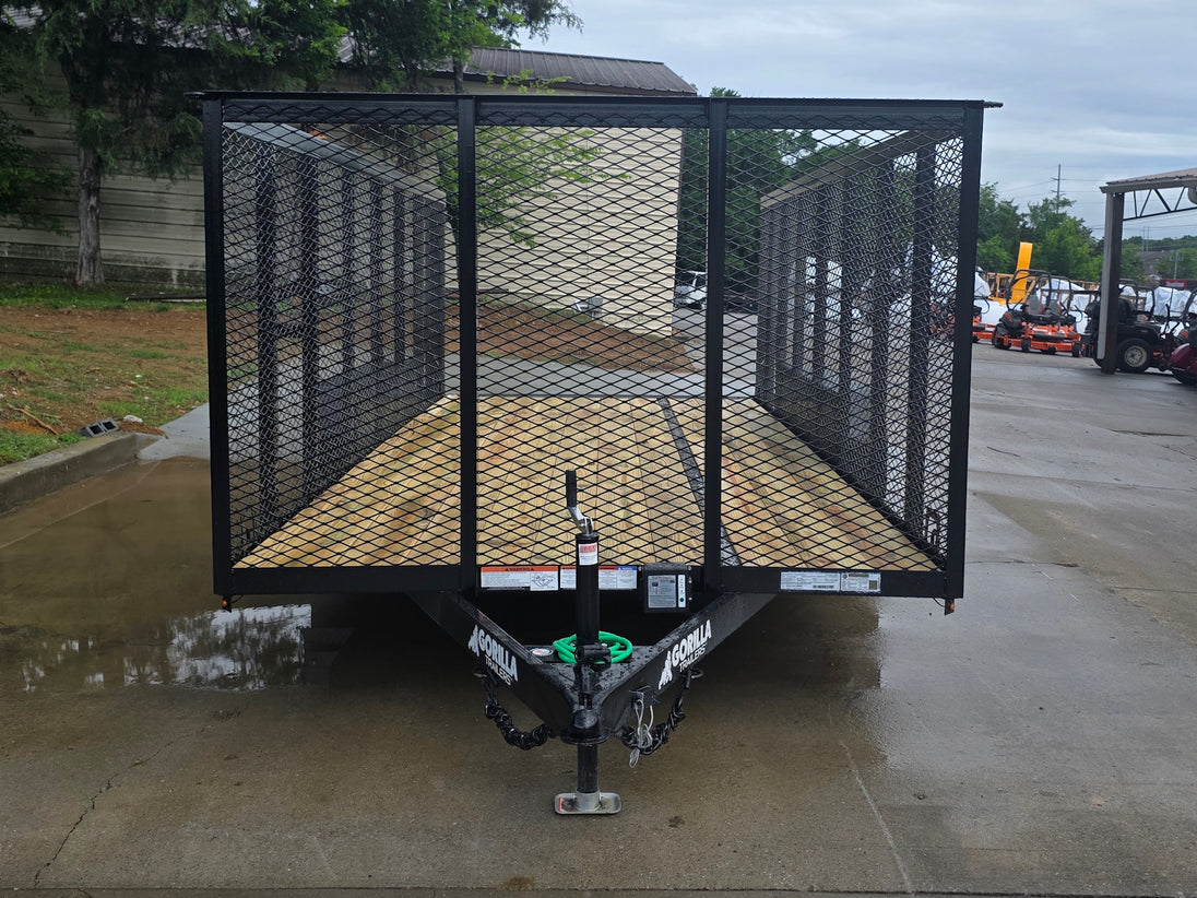 7x16 Powder Coated Straight Deck Utility Trailer with 4.5ft Mesh Sides (2) 3500lb Axles Open front side picture 