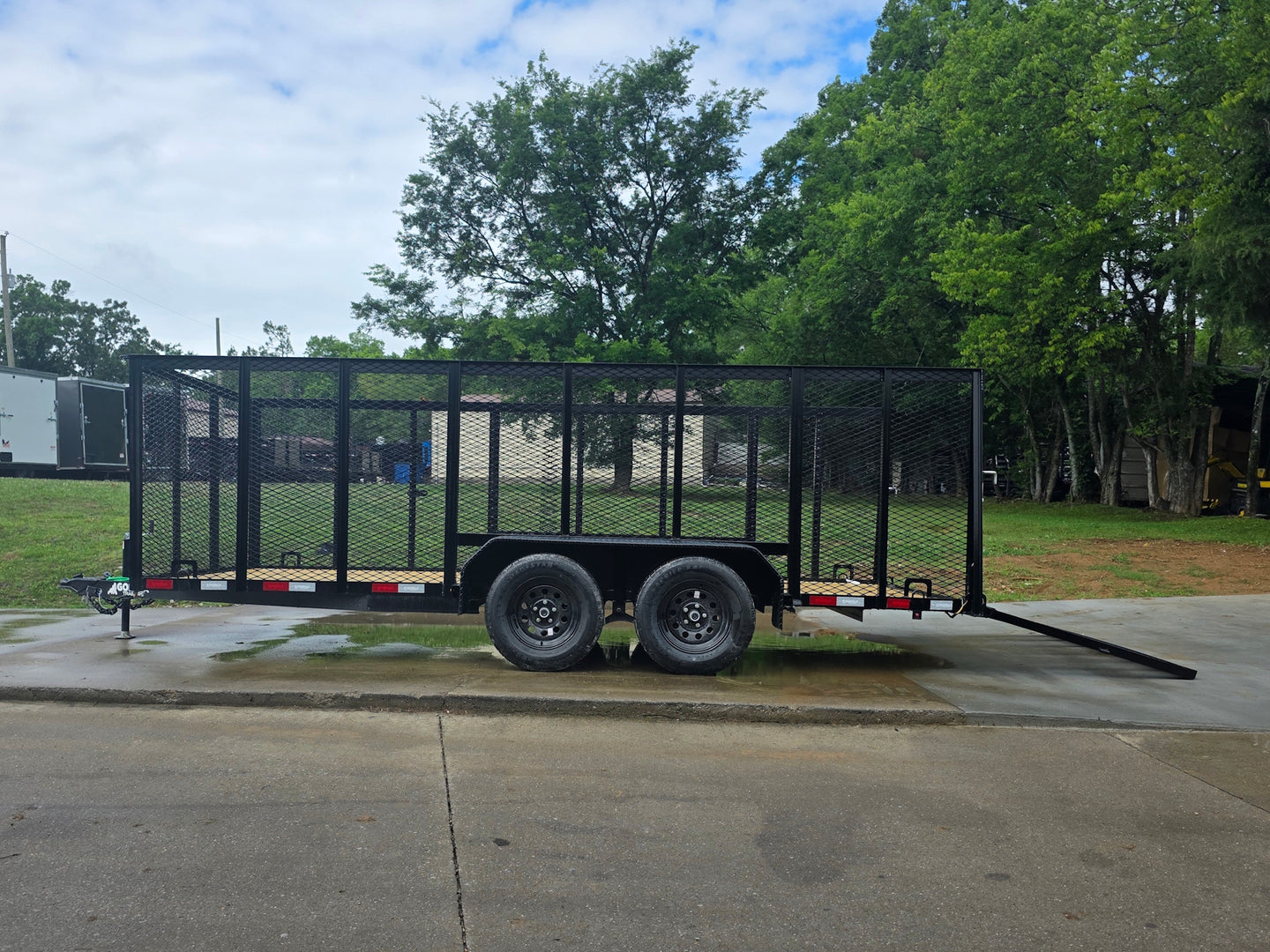 7x16 Powder Coated Straight Deck Utility Trailer with 4.5ft Mesh Sides (2) 3500lb Axles Open right side picture 