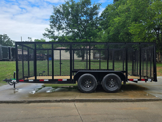 7x16 Powder Coated Straight Deck Utility Trailer with 4.5ft Mesh Sides (2) 3500lb Axles Right side picture 