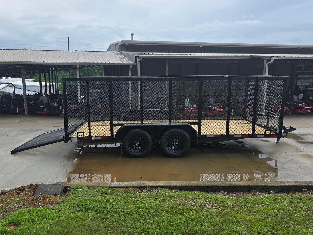 7x16 Powder Coated Straight Deck Utility Trailer with 4.5ft Mesh Sides (2) 3500lb Axles Open left side picture 