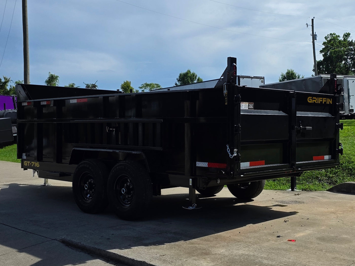 7x16 Telescopic Dump Trailer with 3ft Sides Powder Coated (2) 7K Axles GVWR 14k Back left angle picture 