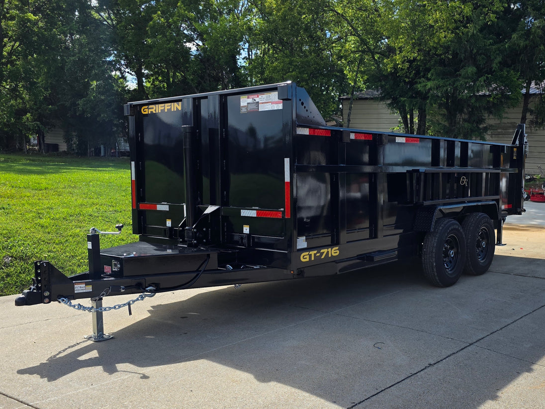 7x16 Telescopic Dump Trailer with 3ft Sides Powder Coated (2) 7K Axles GVWR 14k Front right angle picture 