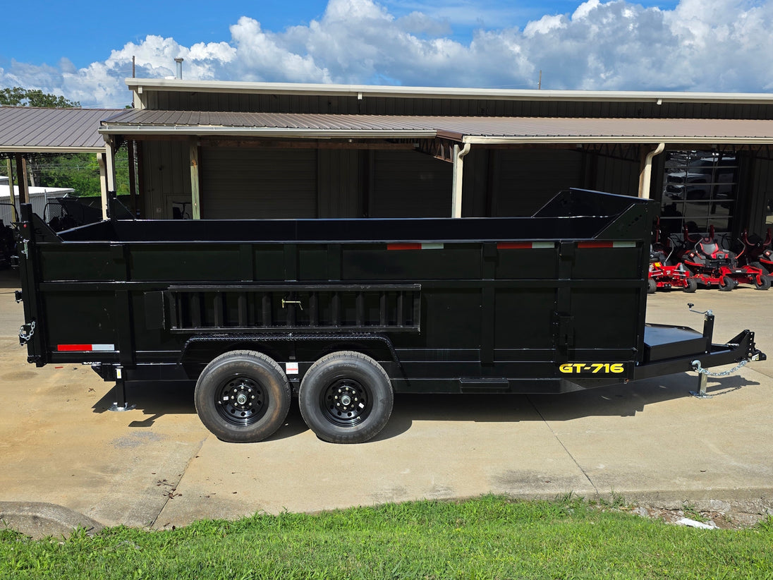 7x16 Telescopic Dump Trailer with 3ft Sides Powder Coated (2) 7K Axles GVWR 14k Left side picture 