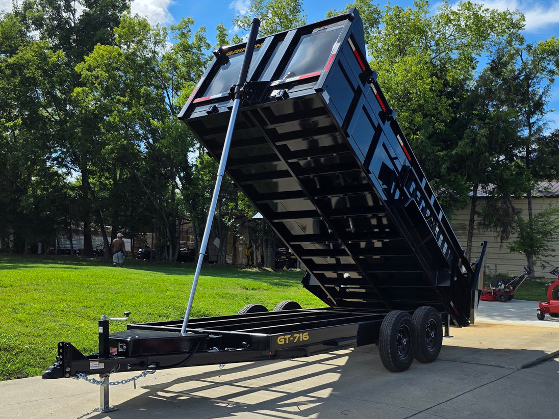 7x16 Telescopic Dump Trailer with 3ft Sides Powder Coated (2) 7K Axles GVWR 14k Lifted front right angle picture 