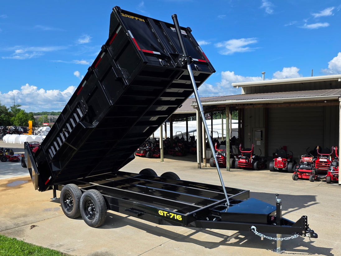 7x16 Telescopic Dump Trailer with 3ft Sides Powder Coated (2) 7K Axles GVWR 14k Lifted front left angle picture