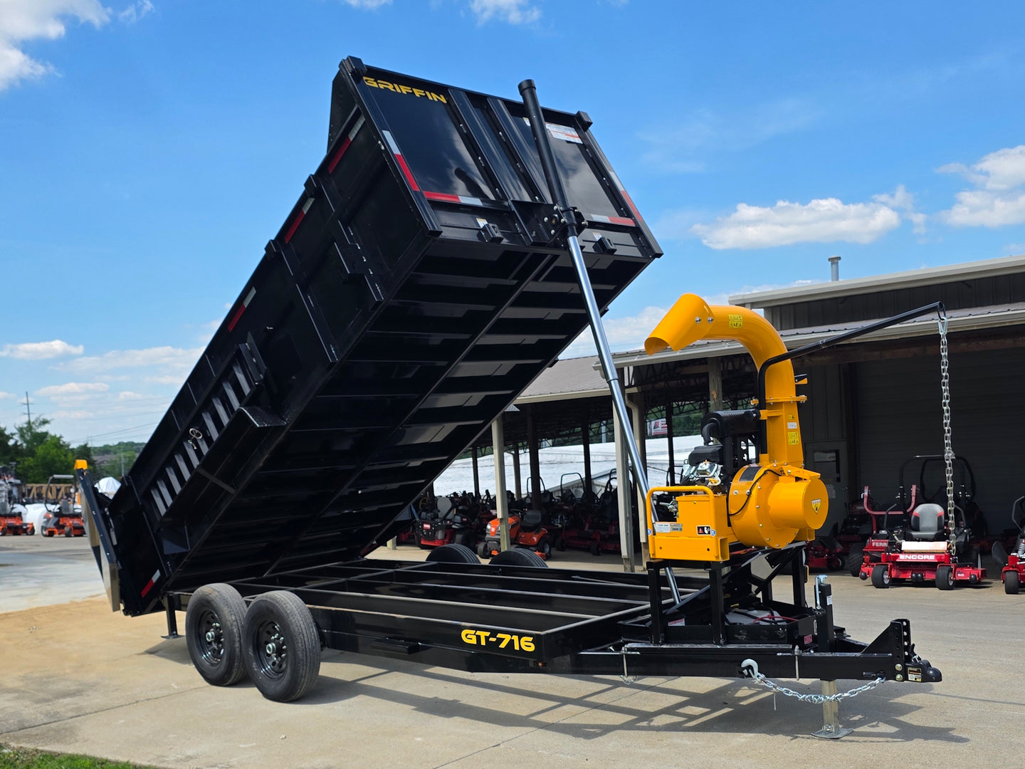 7x16 Telescopic Dump Trailer with 3ft Sides Powder Coated (2) 7K Axles GVWR 14k Lifted front left angle picture 