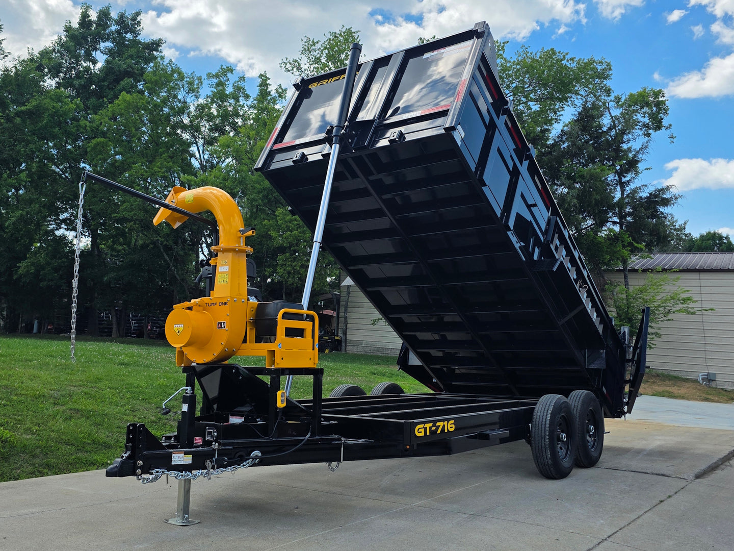 7x16 Telescopic Dump Trailer with 3ft Sides Powder Coated (2) 7K Axles GVWR 14k Lifted front right angle picture 
