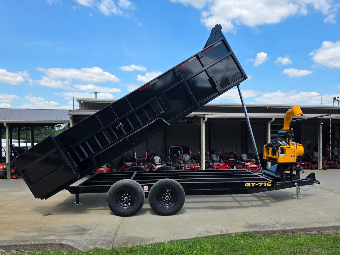 7x16 Telescopic Dump Trailer with 3ft Sides Powder Coated (2) 7K Axles GVWR 14k Lifted left side picture 