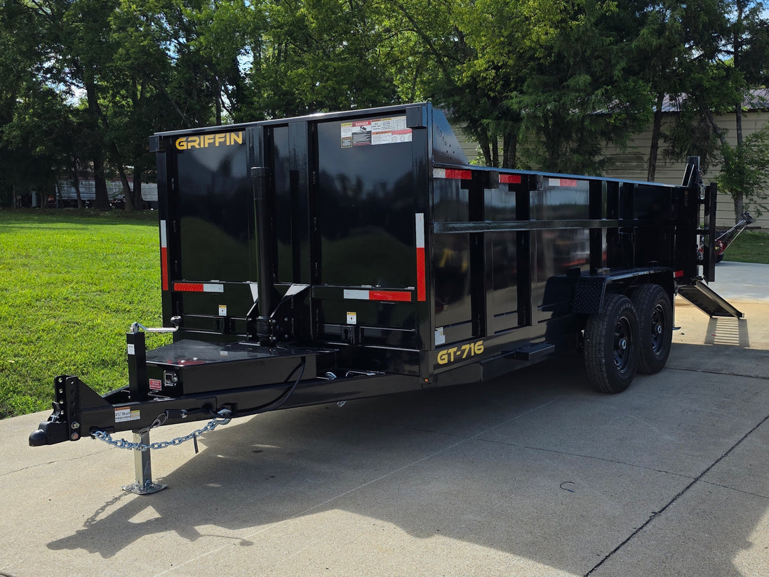 7x16 Telescopic Dump Trailer with 3ft Sides Powder Coated (2) 7K Axles GVWR 14k Open front right angle picture 