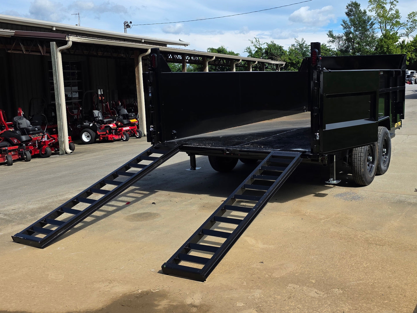 7x16 Telescopic Dump Trailer with 3ft Sides Powder Coated (2) 7K Axles GVWR 14k Open back right-angle picture 