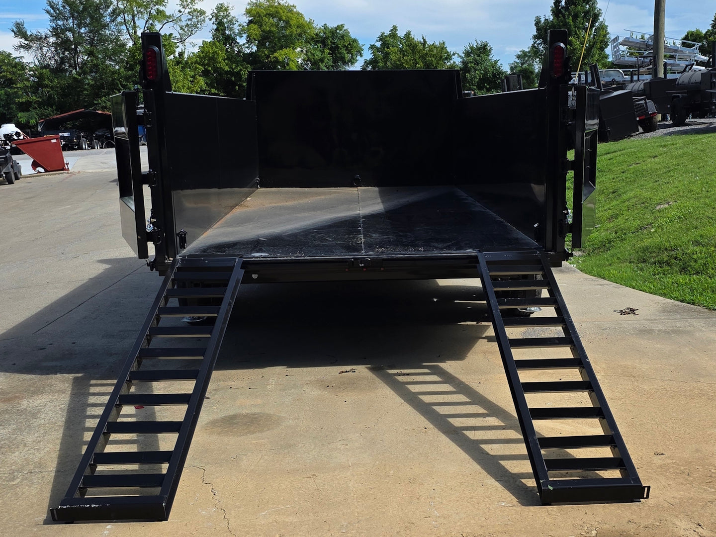 7x16 Telescopic Dump Trailer with 3ft Sides Powder Coated (2) 7K Axles GVWR 14k Open back side picture 