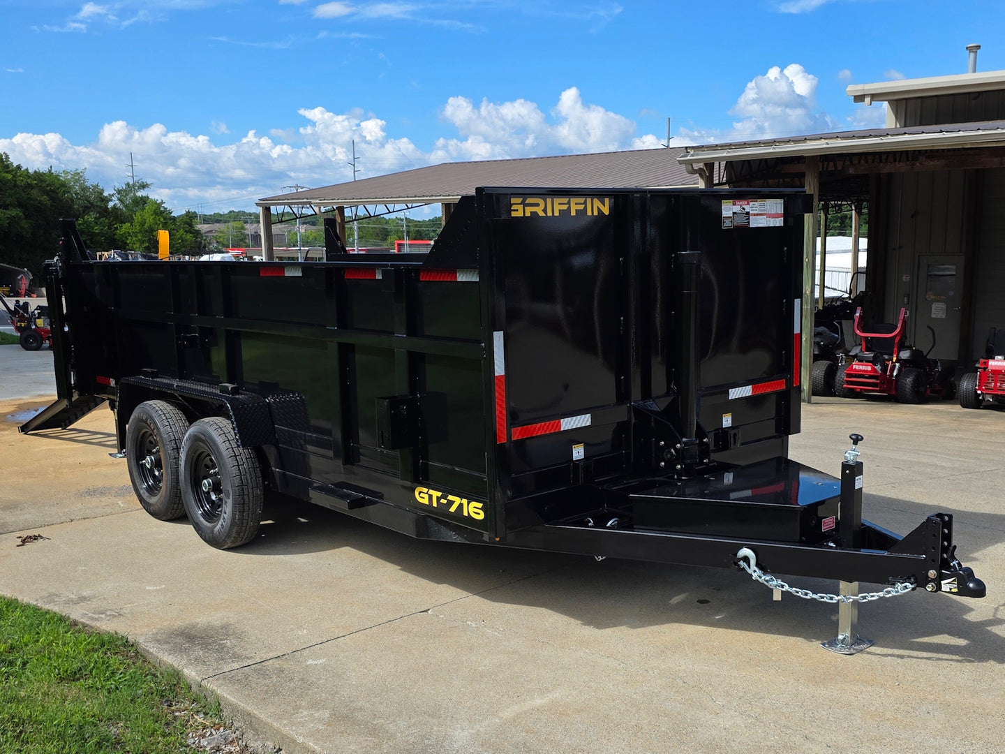 7x16 Telescopic Dump Trailer with 3ft Sides Powder Coated (2) 7K Axles GVWR 14k Open front left angle picture 