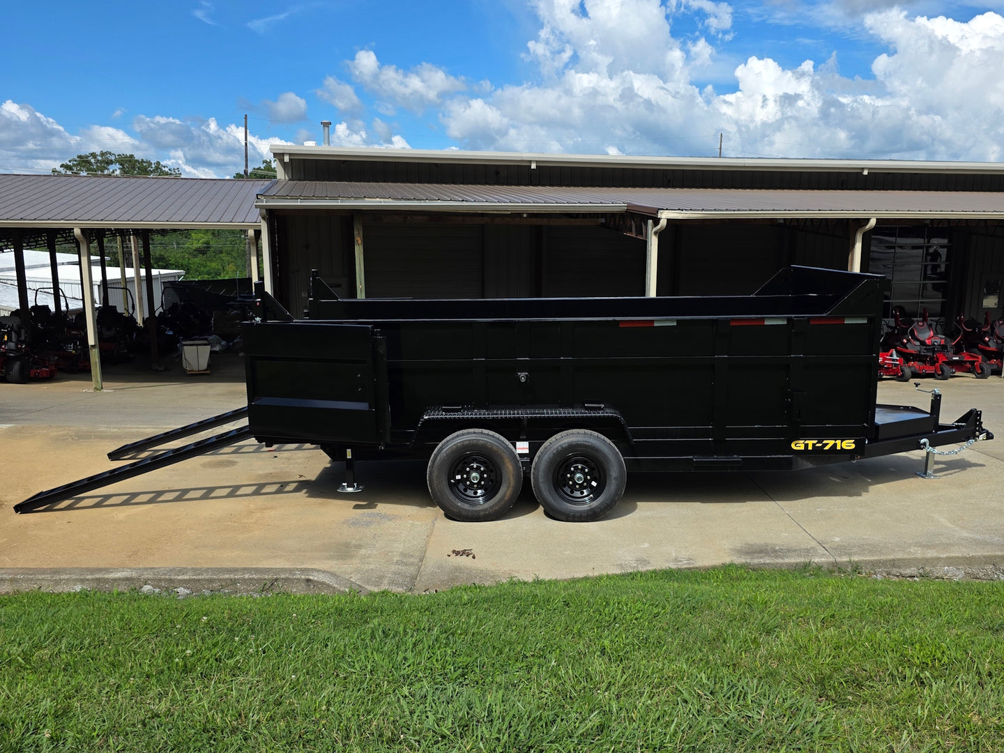7x16 Telescopic Dump Trailer with 3ft Sides Powder Coated (2) 7K Axles GVWR 14k left side picture .
