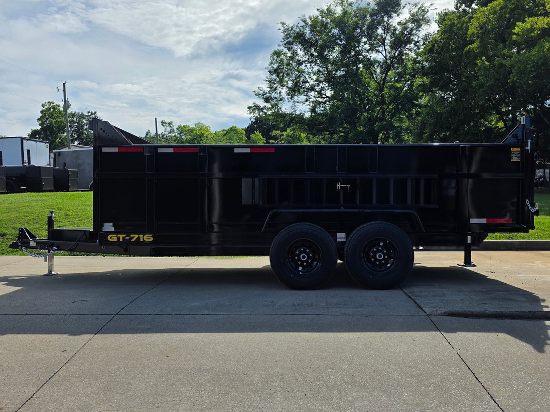 7x16 Telescopic Dump Trailer with 3ft Sides Powder Coated (2) 7K Axles GVWR 14k Right side.