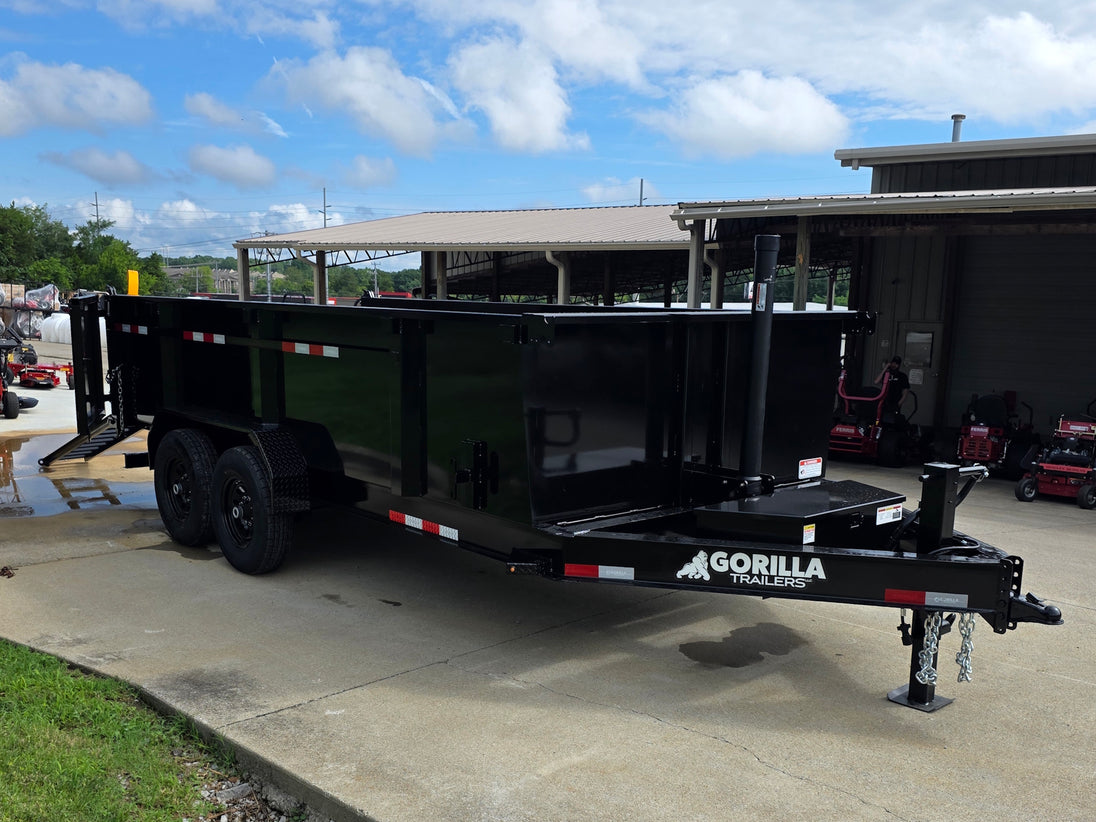 7x16 Telescopic IBeam Dump Trailer with 3ft Sides (2) 7K Axles 14k GVWR Open front left angle picture 