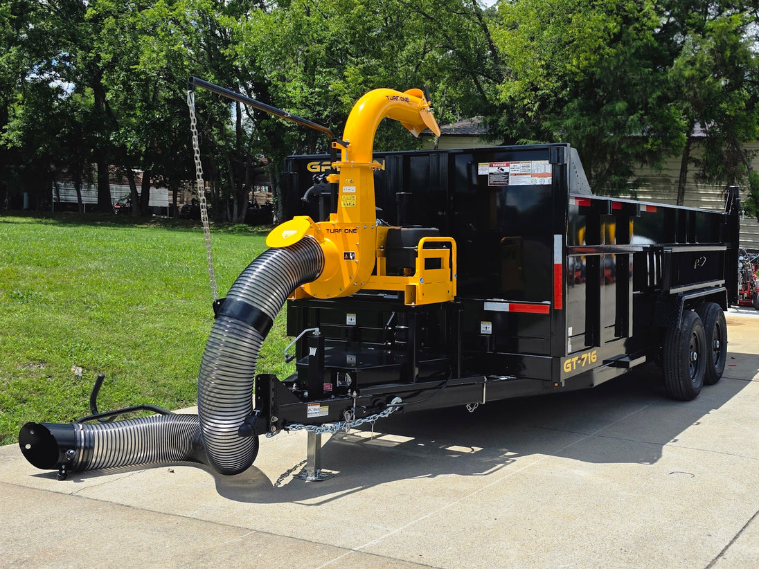 7x16x3 Gorilla Telescopic Leaf Dump Trailer System With 21hp Leaf Debris Loader Front right angle picture 