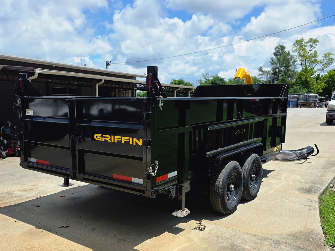7x16x3 Gorilla Telescopic Leaf Dump Trailer System With 21hp Leaf Debris Loader Back right angle picture 