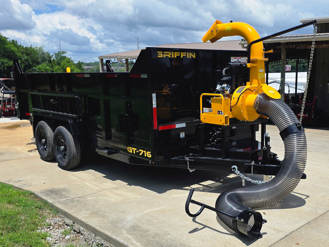 7x16x3 Gorilla Telescopic Leaf Dump Trailer System With 21hp Leaf Debris Loader Front left angle picture 