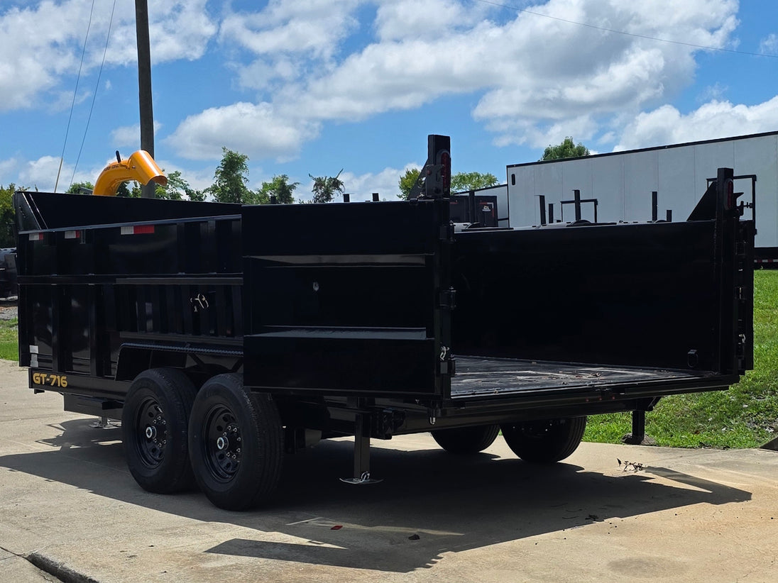 7x16x3 Gorilla Telescopic Leaf Dump Trailer System With 21hp Leaf Debris Loader Open back left angle picture 