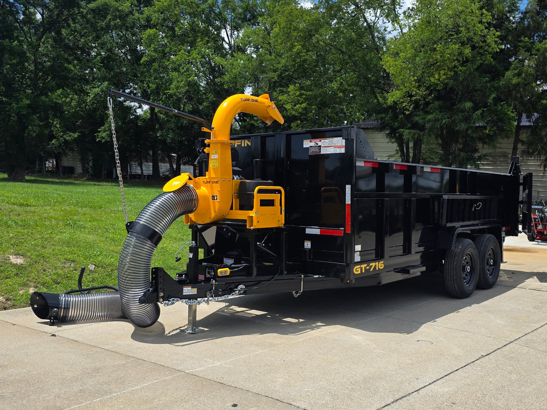 7x16x3 Gorilla Telescopic Leaf Dump Trailer System With 21hp Leaf Debris Loader Front right angle picture 