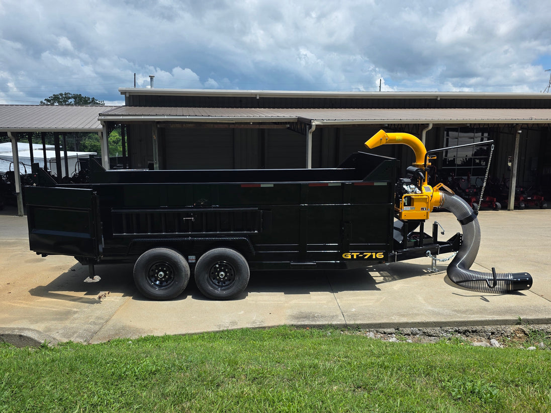 7x16x3 Gorilla Telescopic Leaf Dump Trailer System With 21hp Leaf Debris Loader Open left side picture 