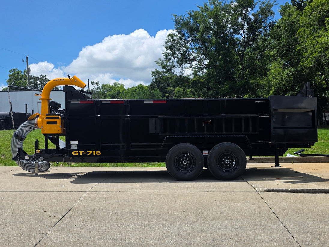 7x16x3 Gorilla Telescopic Leaf Dump Trailer System With 21hp Leaf Debris Loader Open Right side picture  