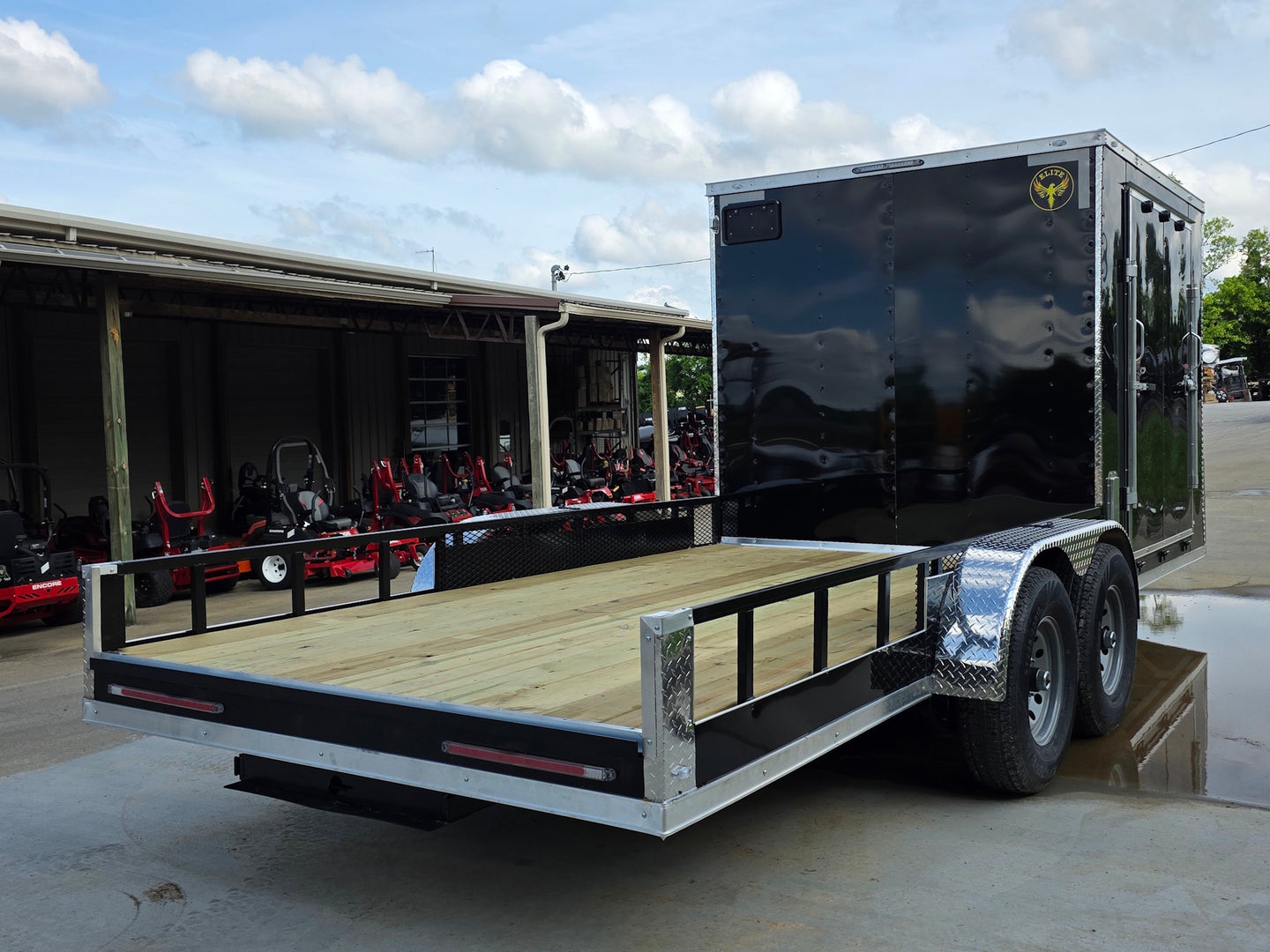 7x20 Black V-nose Hybrid Enclosed Trailer (2) 7K Axles Back right angle picture 
