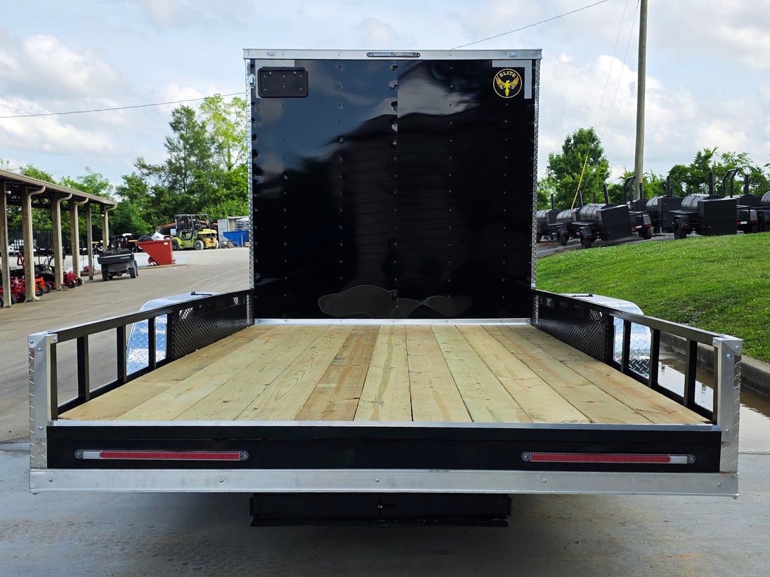 7x20 Black V-nose Hybrid Enclosed Trailer (2) 7K Axles Back side picture 