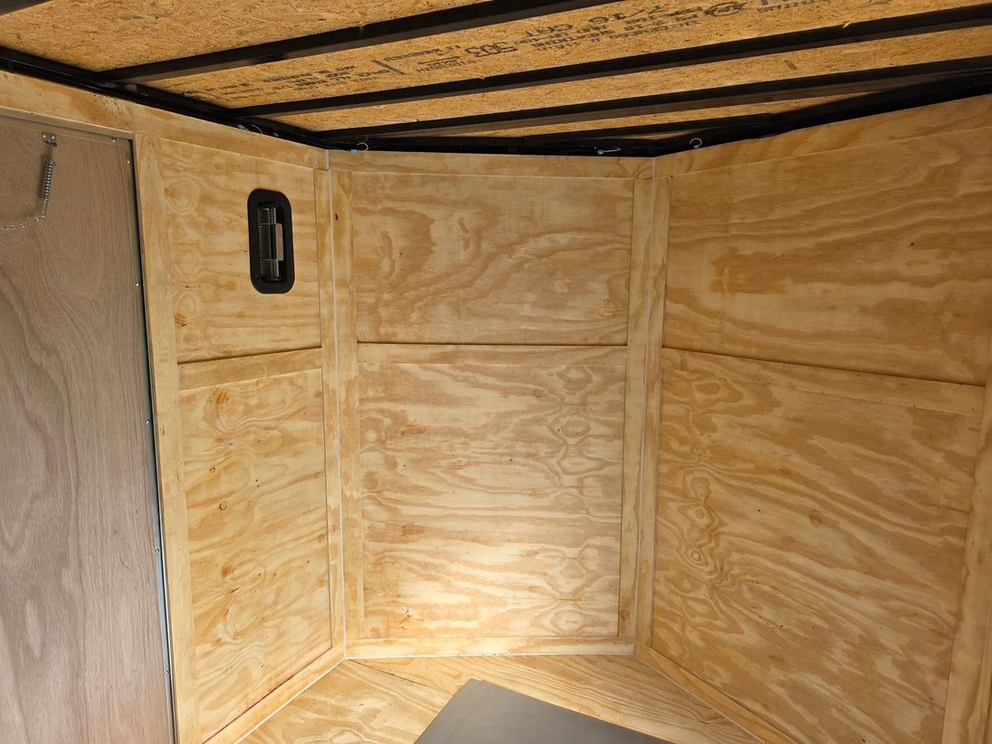 7x20 Black V-nose Hybrid Enclosed Trailer (2) 7K Axles Interior back right angle picture 
