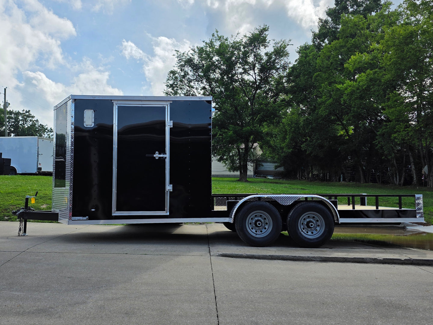 7x20 Black V-nose Hybrid Enclosed Trailer (2) 7K Axles Open right side picture 