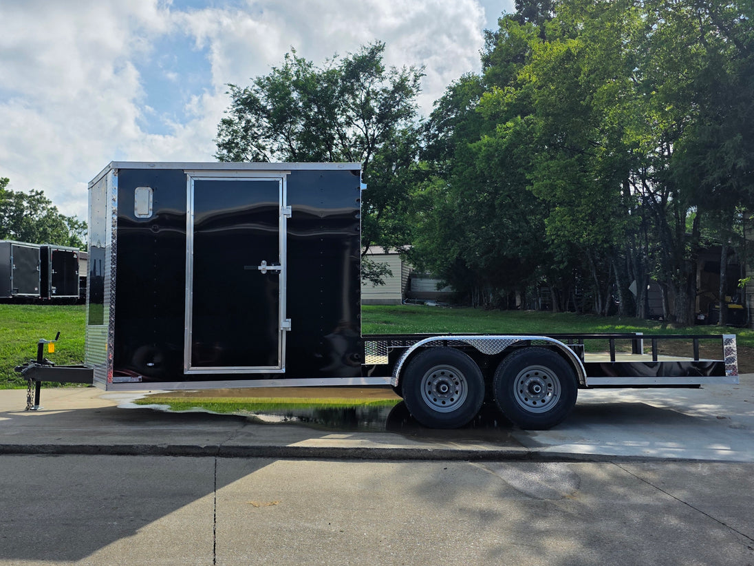 7x20 Black V-nose Hybrid Enclosed Trailer (2) 7K Axles Right side picture 