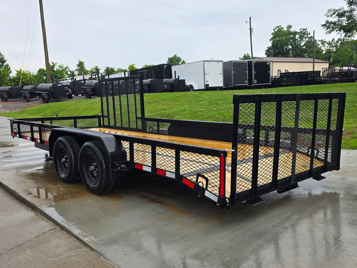 7x20 Dovetail Utility Trailer with 1ft Mesh Side Gate (2) 3,500lb Axles 7K GVWR Back left angle picture 