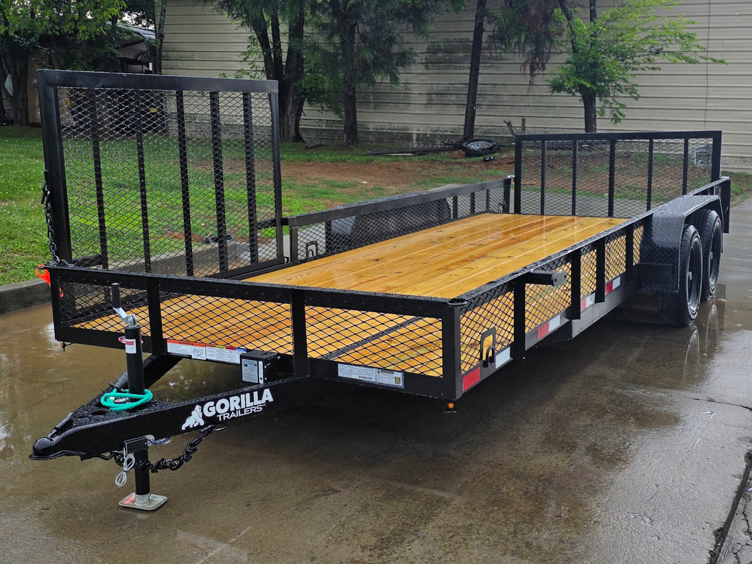 7x20 Dovetail Utility Trailer with 1ft Mesh Side Gate (2) 3,500lb Axles 7K GVWR Front right angle picture 