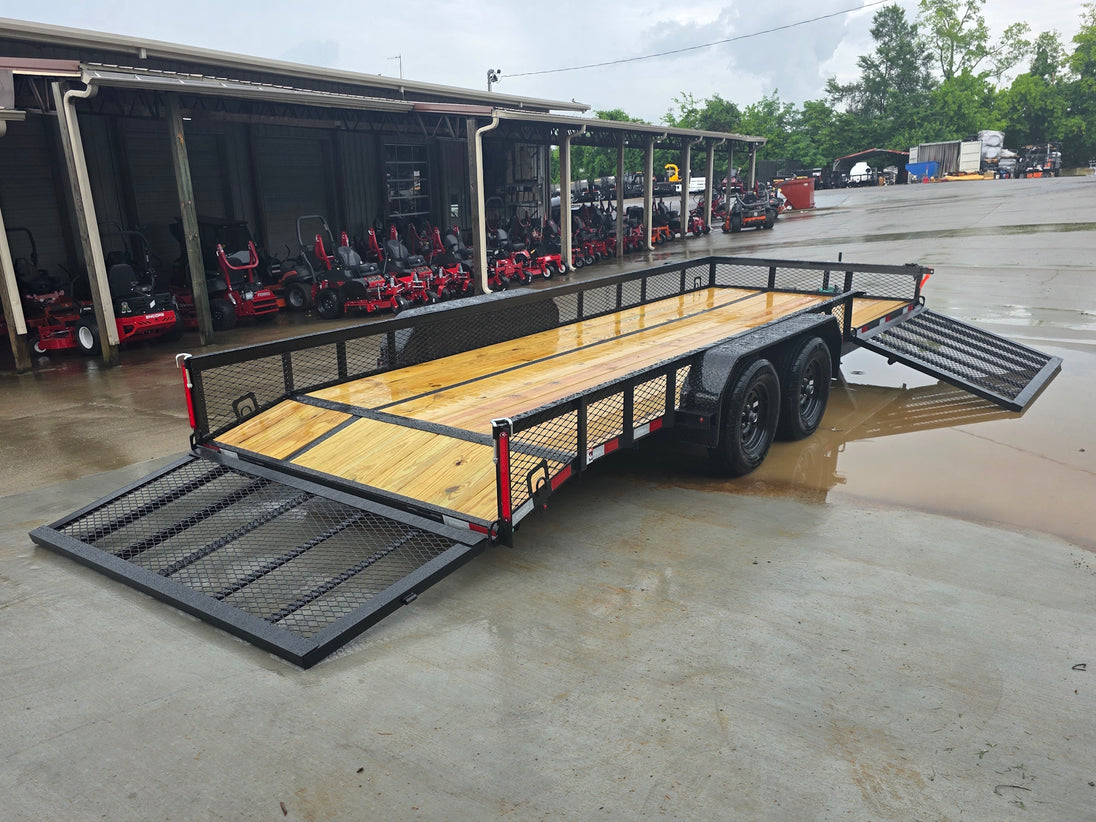 7x20 Dovetail Utility Trailer with 1ft Mesh Side Gate (2) 3,500lb Axles 7K GVWR Open back right angle picture 